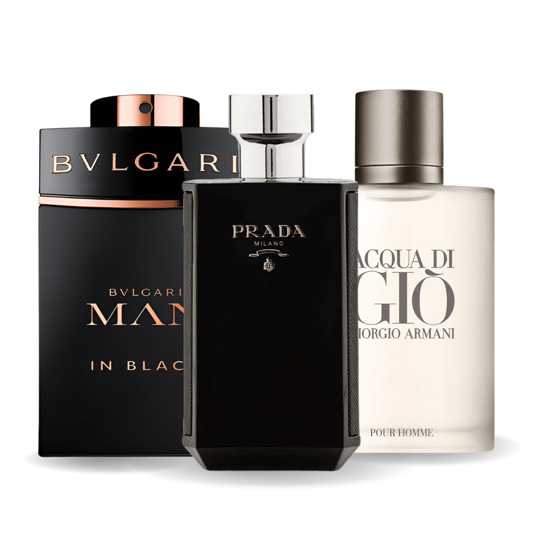Combo de 3 perfumes Bvlgari In Black, Giorgio Armani Acqua Di Gio, L'Homme Prada Intense 100ml